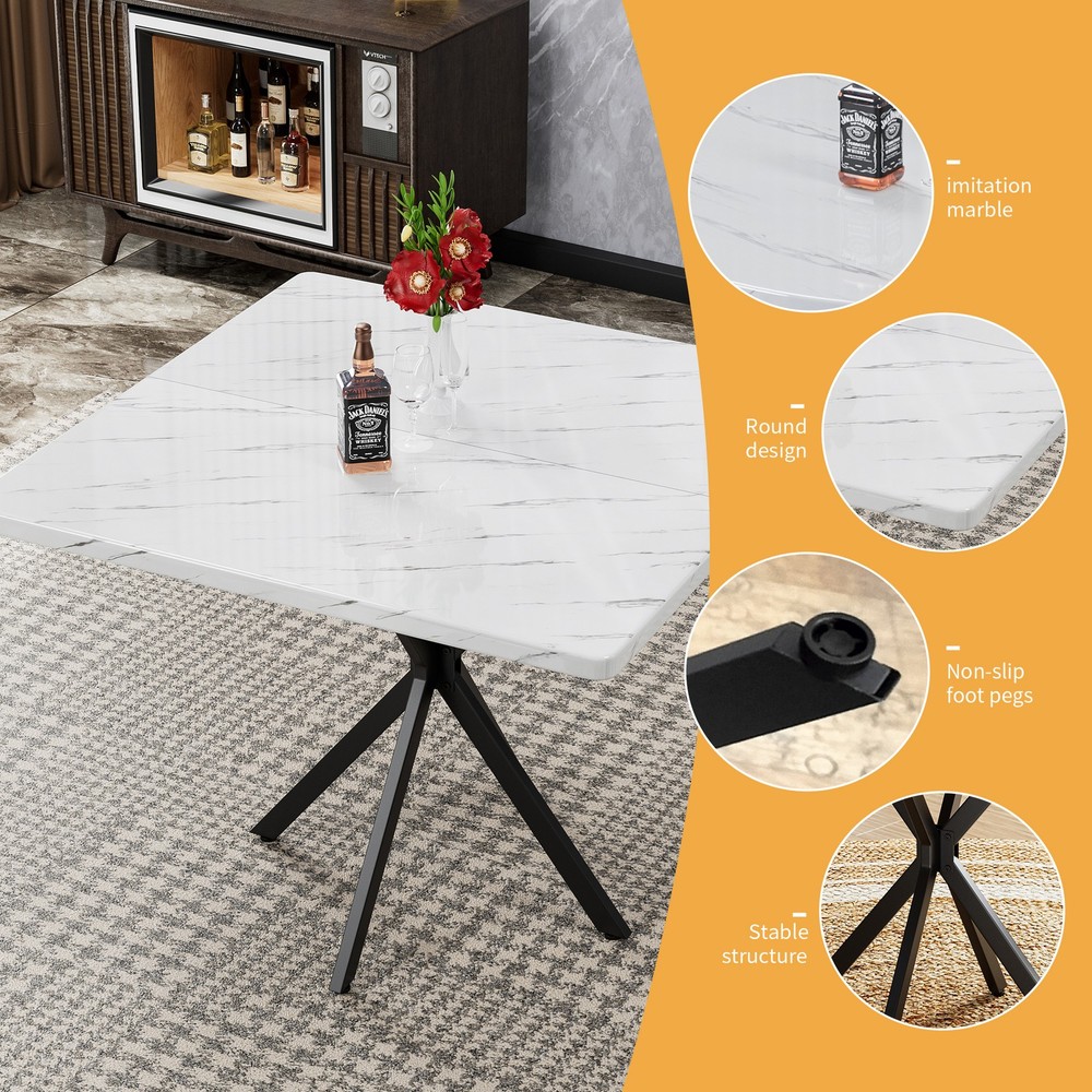 Square Dining Table, Mid Century Modern Square Dining Table for 4-6 Person, Co