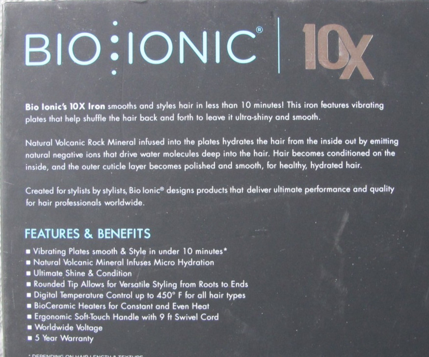 Bio Ionic 10X Pro Styling Flat Iron with Vibrating 1" Plates Black