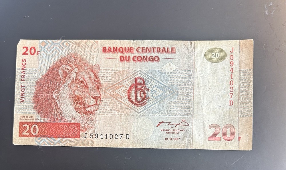 CONGO DEMOCRATIC REPUBLIC 20 FRANCS 1997