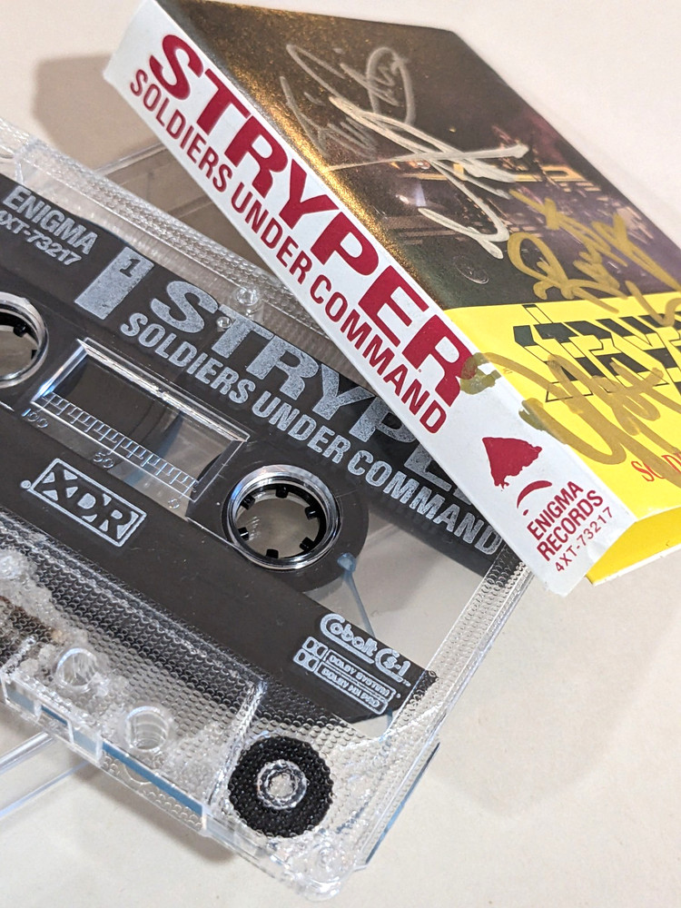 Stryper SIGNED CASSETTE Soldiers Under Command MICHAEL ROBERT OZ TIM autograph