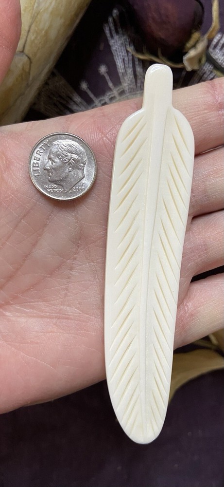 Bovine Bone Feather Bead Carving, Ethically Sourced