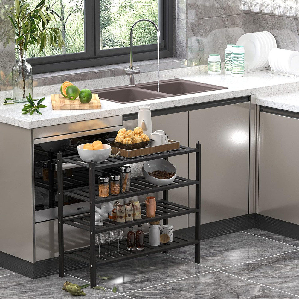 Shoe Rack, 2-Tier Bamboo Stackable Shelf Storage Organizer, Stand for Closet, En