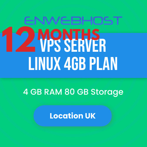 VPS Server Linux 4GB RAM 80 GB Storage Location UK - 12 Months