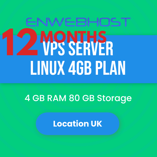 VPS Server Linux 4GB RAM 80 GB Storage Location UK - 12 Months