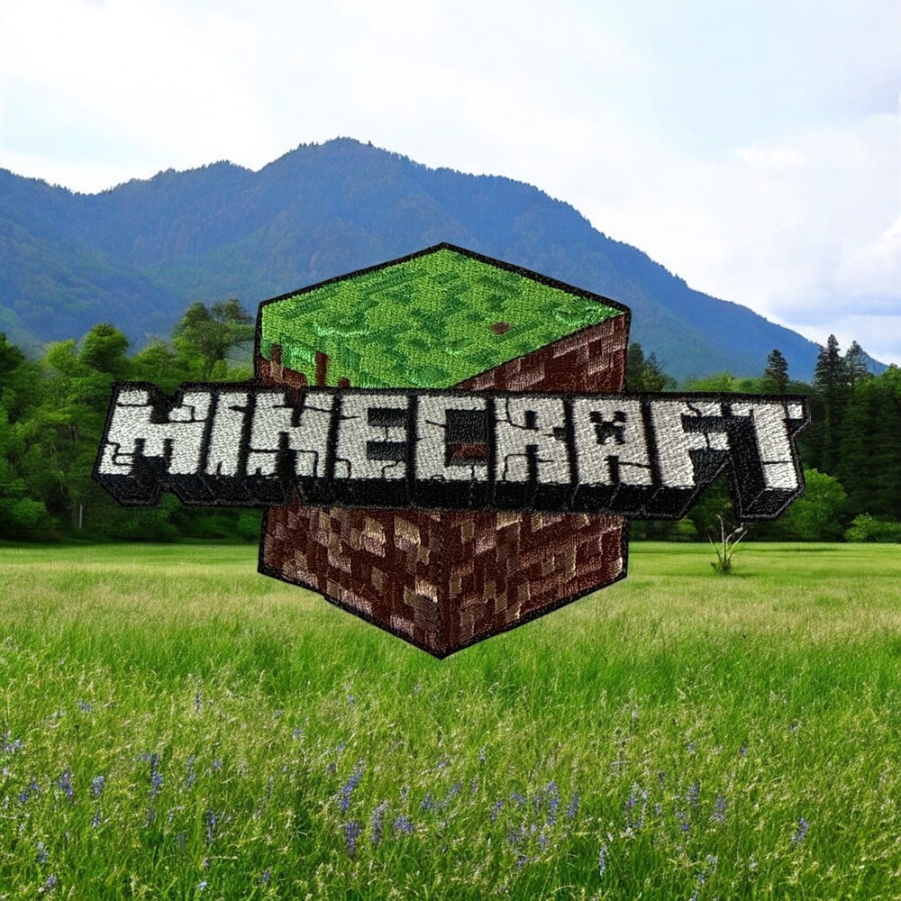Minecraft Cube Embrodery Patch 6" X 3.34"