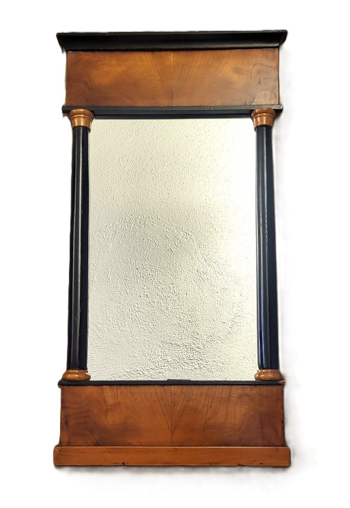 Antique GERMAN Austrian 20th C Vertical Ebony Column BIEDERMEIER Wall MIRROR