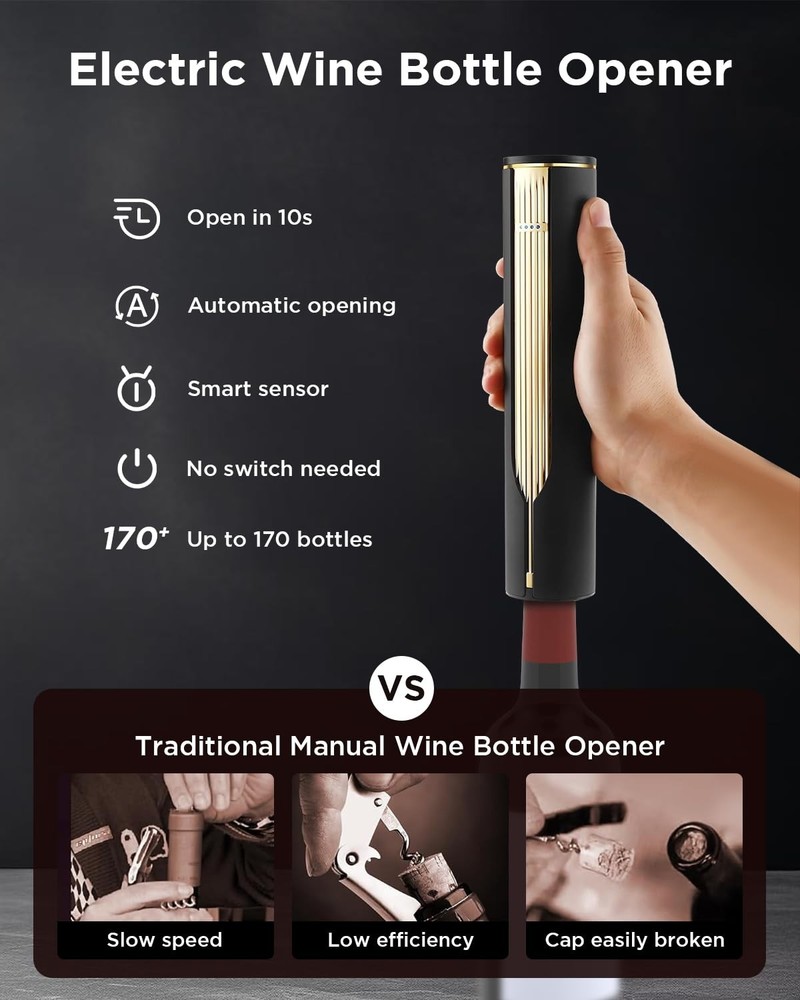Rechargeable Wine Opener with Charging Base & Foil Cutter, Automatic Corkscre...