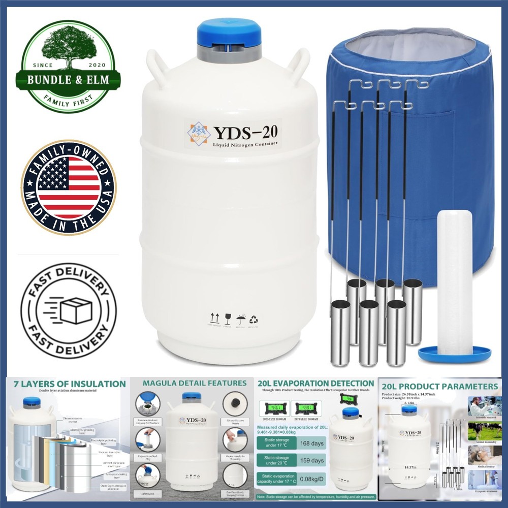 20L Liquid Nitrogen Container with 6 Canisters for Safe Storage and Transport