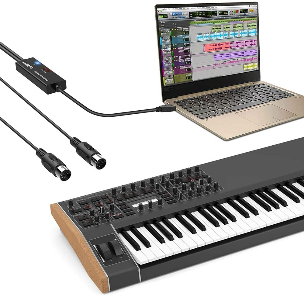 LEKATO 6.5ft 16 Channels MIDI to USB Interface MIDI Cable Adapter w/Input&Output