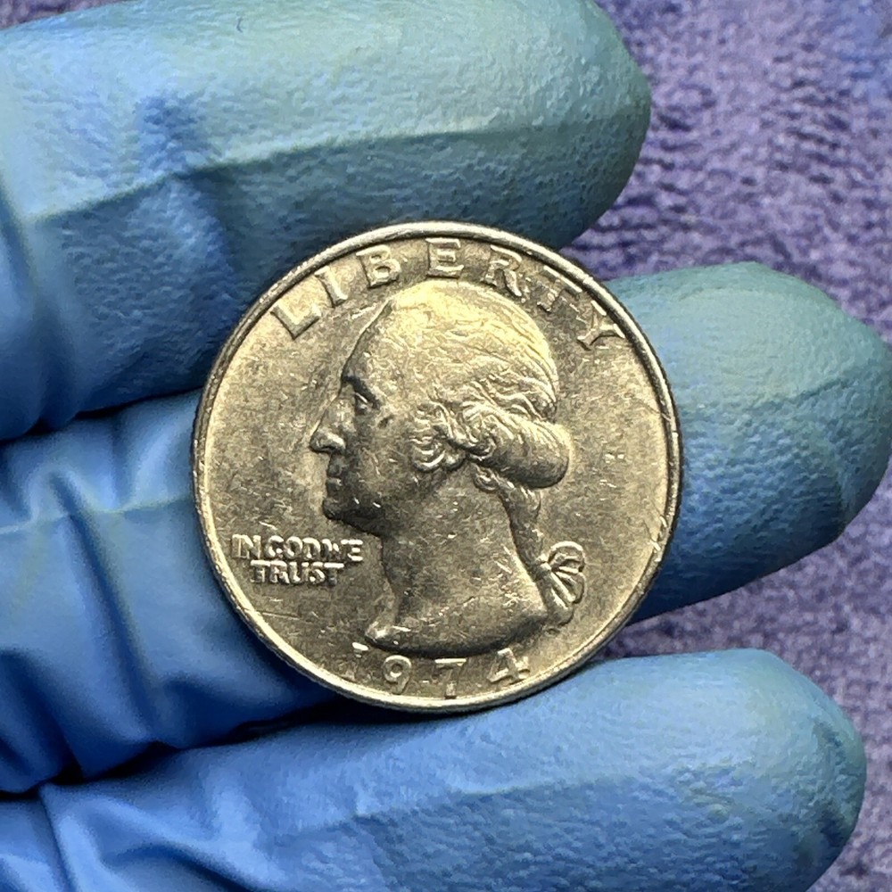 1974 WASHINGTON QUARTER- STRUCK THROUGH GREASE ERROR REVERSE