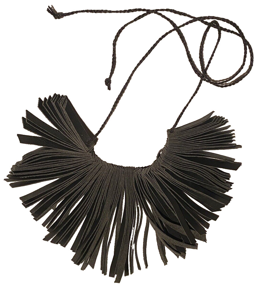 ARTISAN MODERNIST FAUX LEATHER GRADUATED PANEL TIEBACK STATEMENT NECKLACE