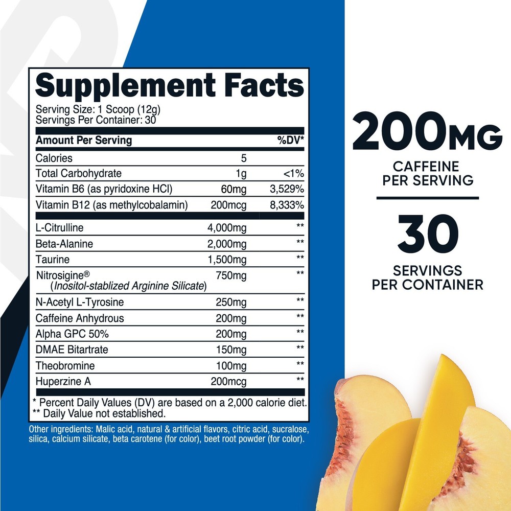 Nutricost Pre-Workout Complex Powder (Peach Mango) 30 Servings