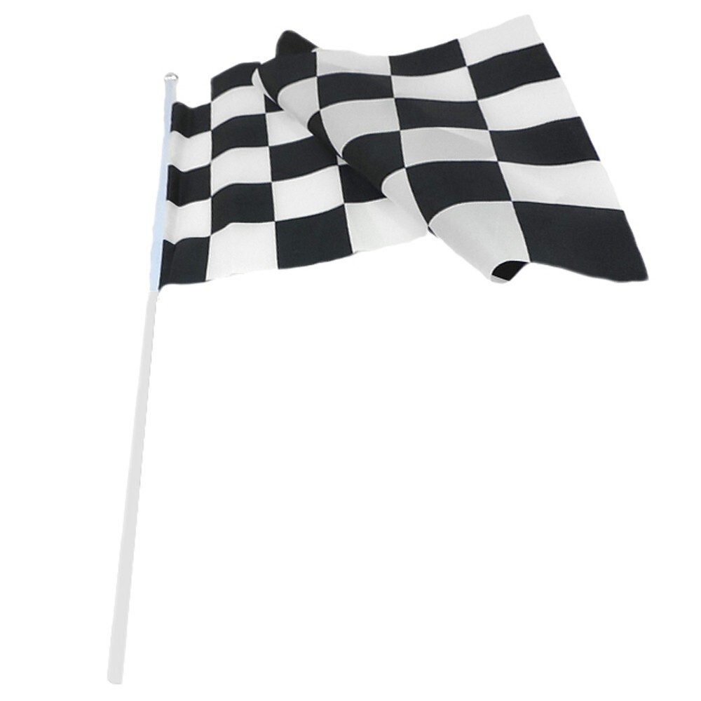 Two (2) Checkered Black & White Cloth Racing Flags