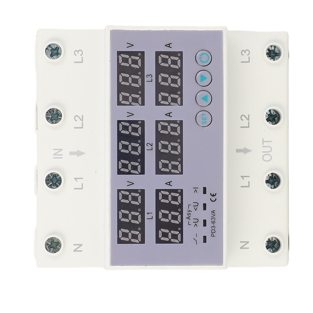 3 Phase DIN Rail Voltmeter Ammeter Auto Overvoltage Overcurrent Protector AC230