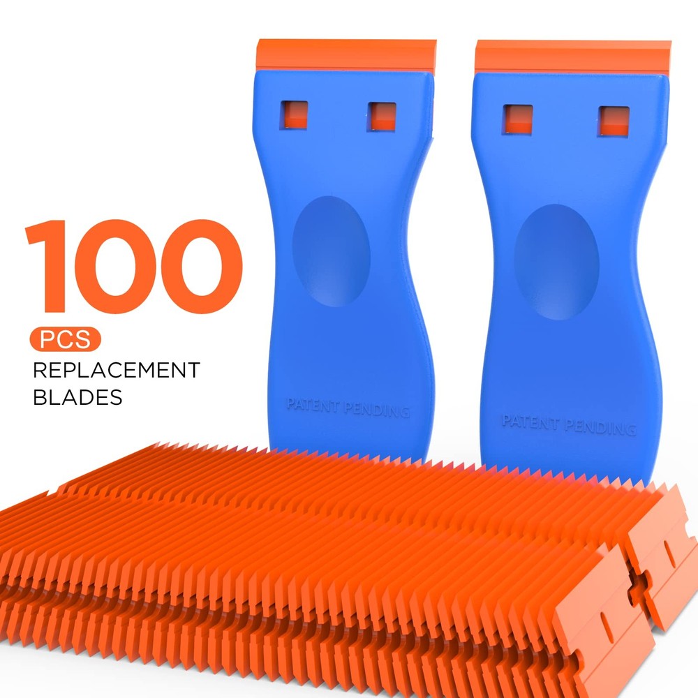 Plastic Razor Blades Scraper Tool 2 Pack Wall Paint Remover with 100 Pcs Pla...