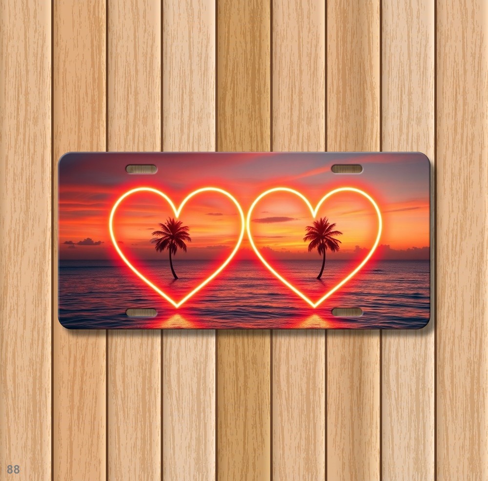 Neon Two Hearts Artwork Your Name License Plate Personalized Front Plate