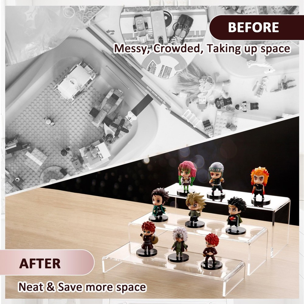 1 Set Large Acrylic Clear Display Risers, 3 Sizes 12" Rectangular Showcase Co...