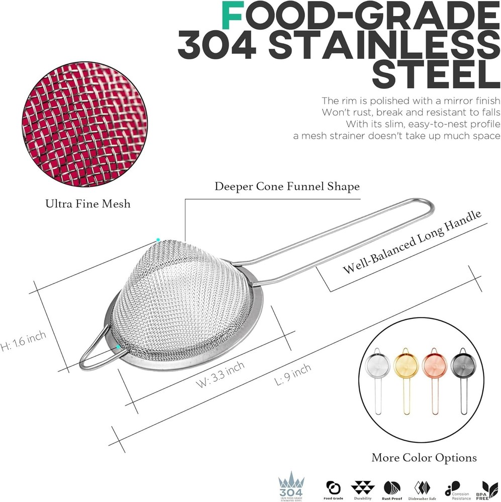Classic 3.3" Fine Mesh Strainer in Silver - Elegant, Durable & Dishwasher Safe