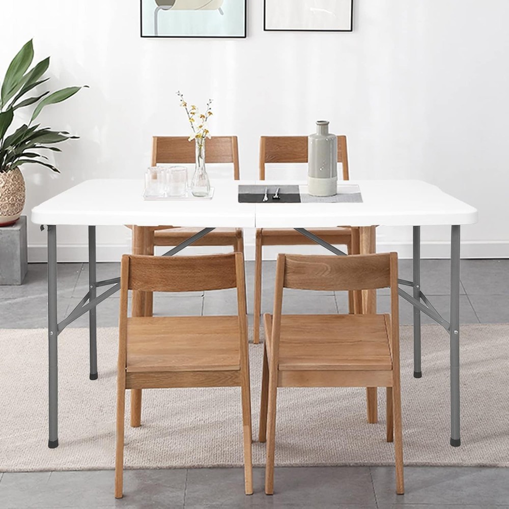 Folding Table 4ft Heavy Duty Folding Tables Indoor Outdoor Plastic Dining Tab...