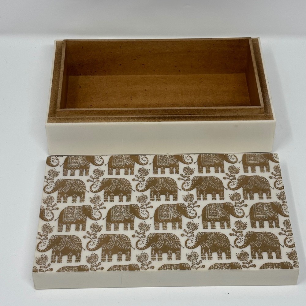 Decorative Storage Box Elephant Pattern White Gold Lid Organizer/ cigar box