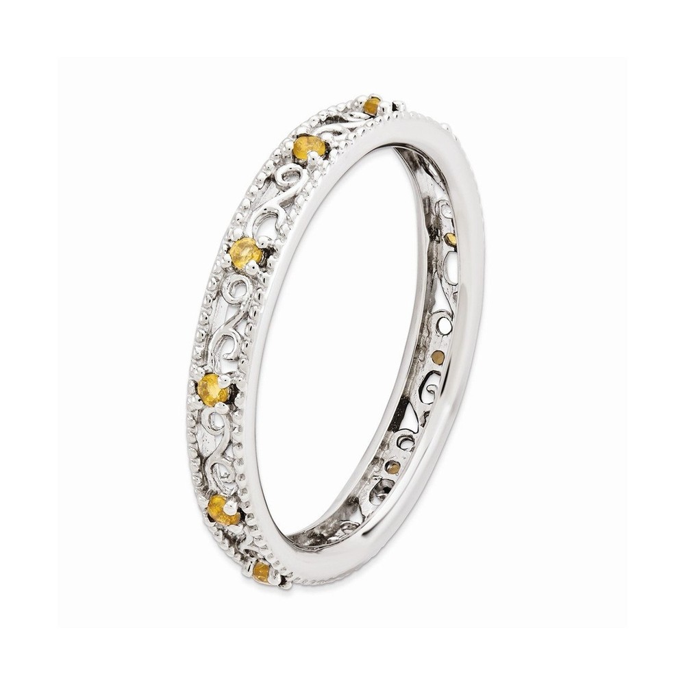 Solid Sterling Silver Stackable Expressions Citrine Ring 9