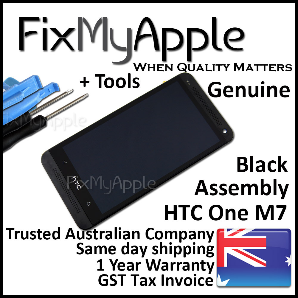 HTC One M7 Black OEM LCD Glass Touch Screen Digitizer Frame Assembly Replacement