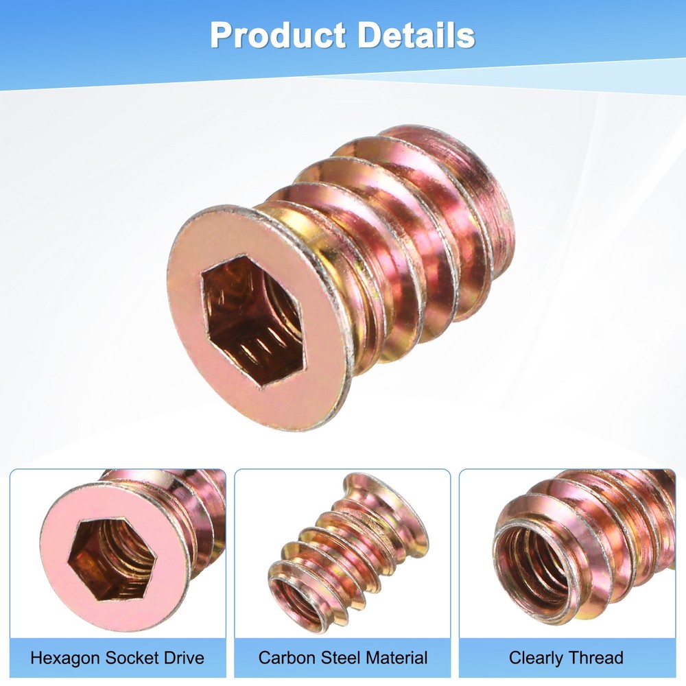 20-Pack Threaded Inserts for Wood, M6x15mm Threaded Insert Nuts [Gold Tone]