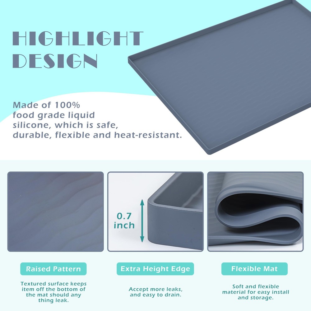 Waterproof Silicone Under Sink Mat 31'' x 22'' Shelf Liner for Kitchen Dark Grey