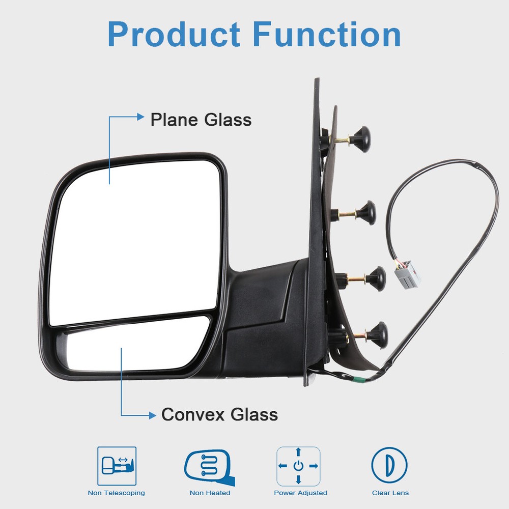 Pair Power Manual Fold Black Surface Mirrors For 2003-2014 Ford Econoline