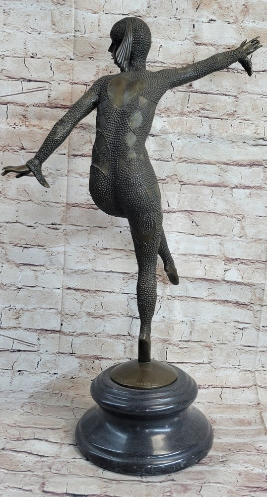 Art Deco Signed Chiparus Dancer Bronze Sculpture Marble Statue Figurine Statue