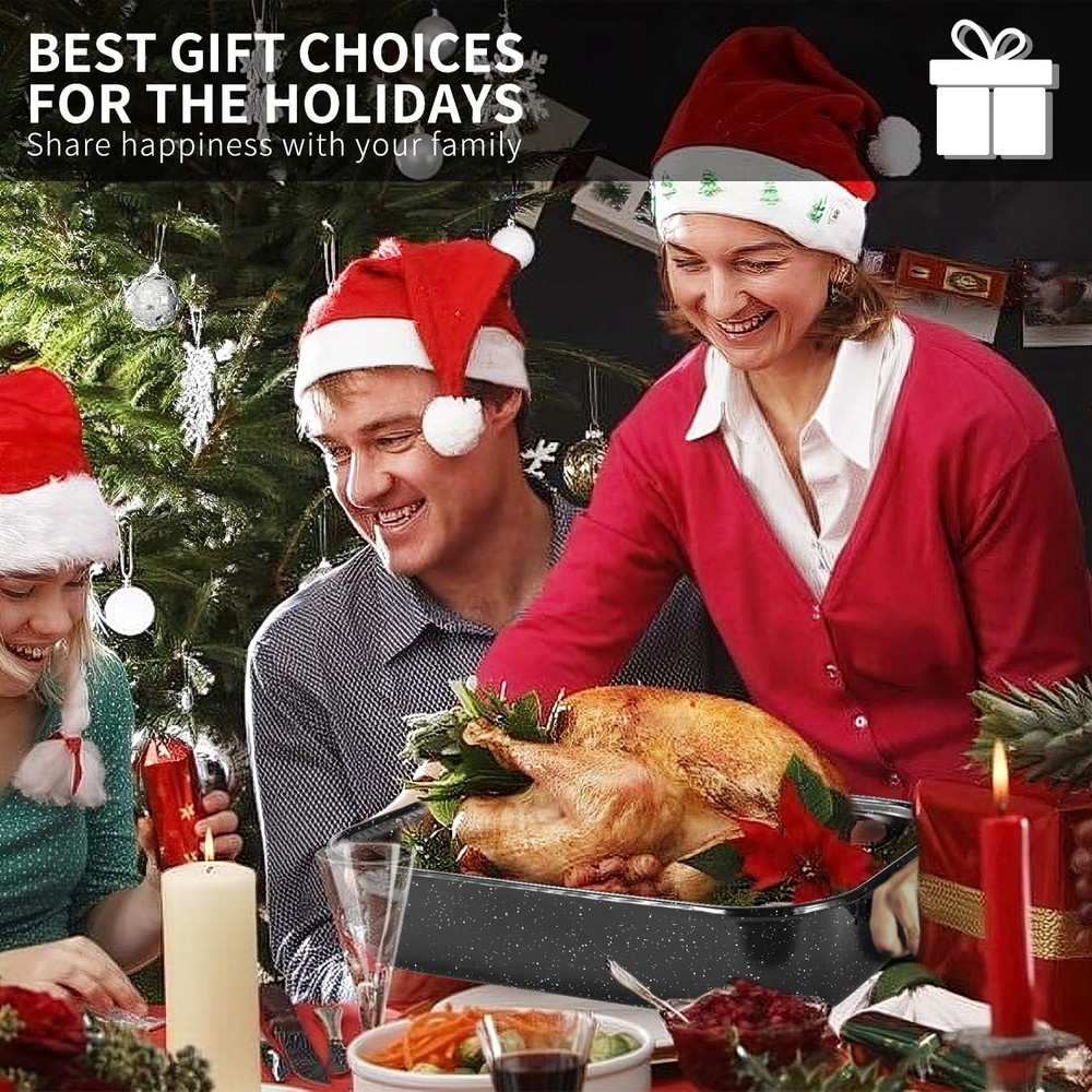 Roasting Pan with Rack, 21” Rectangular Granite Roaster Pan, 25lb Capacity, L...