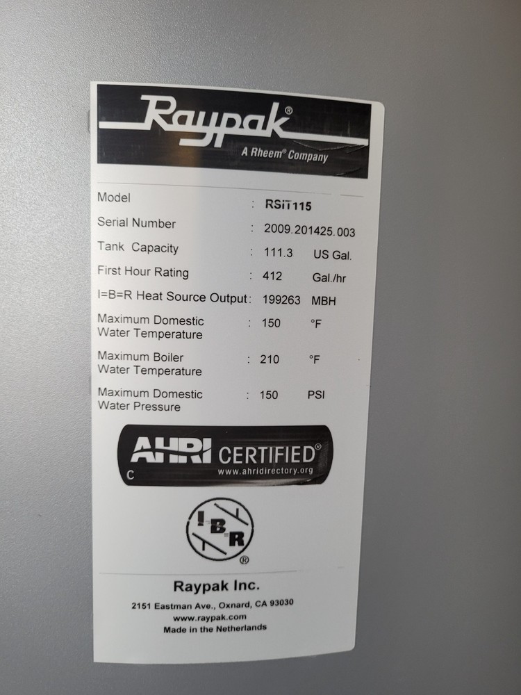 Rheem Raypak RSIT115 Indirect-Fired 115 Gallon Hot Water Storage Tank
