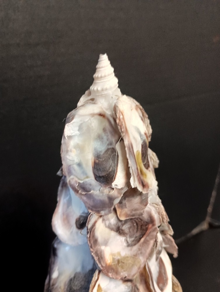 Handmade Tabletop 14" White Oyster Shell Christmas Tree Cone Shaped Coastal