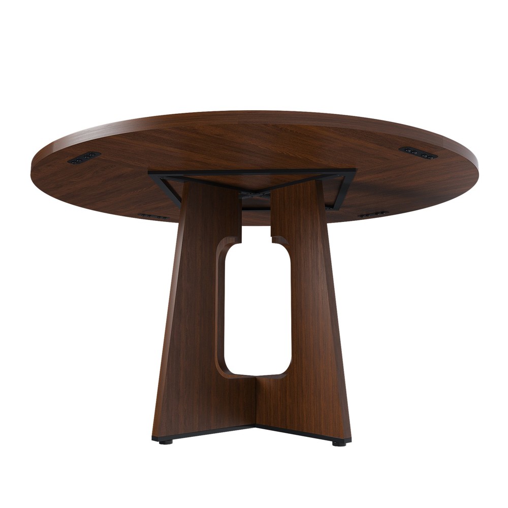 Round Dining Table for 4 - 47 Inch Farmhouse Kitchen Table, MDF Circle Table w
