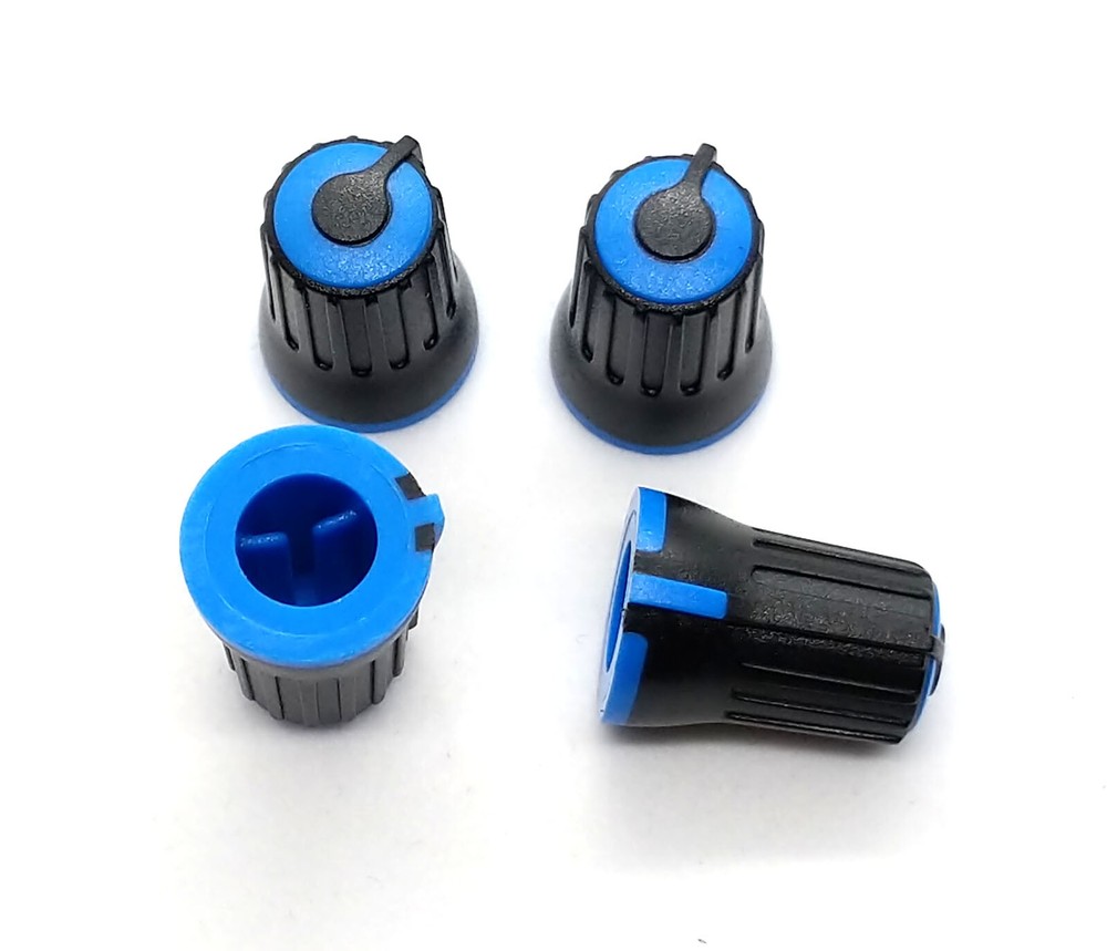 4 Black & Blue D-Shaft Pot Knobs for 6mm 270° DJ-TECH BEHRINGER SOUNDCRAFT