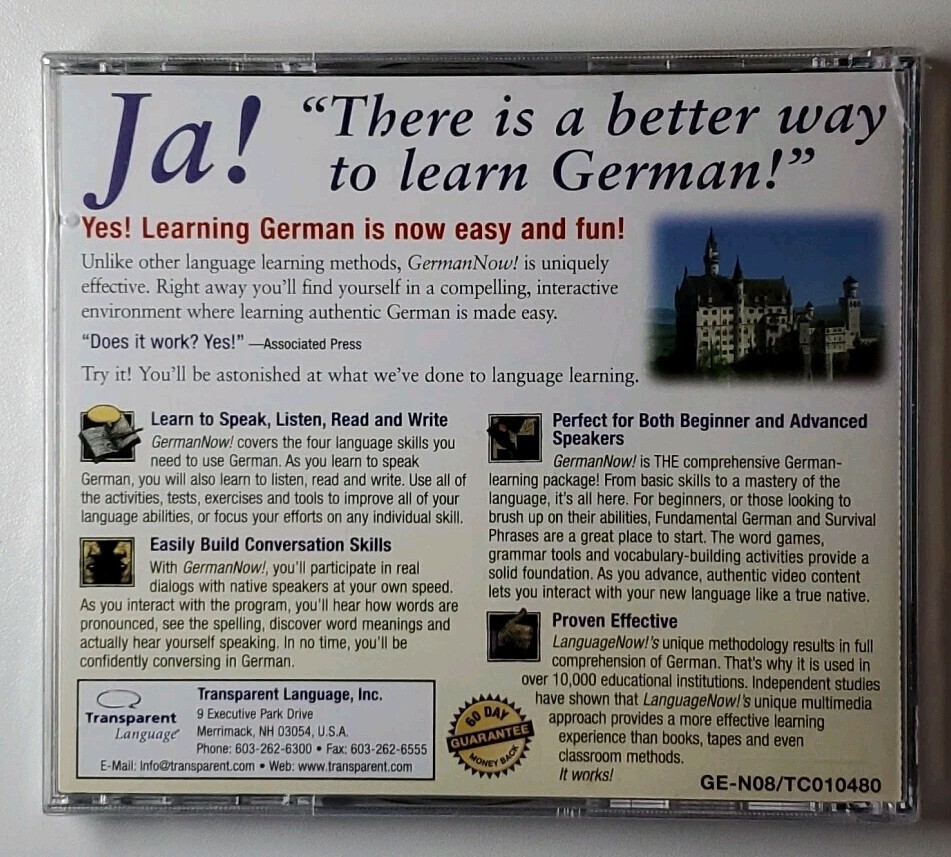 New - Learn German Now! Transparent Language Version 8 Master Program Win/Mac CD