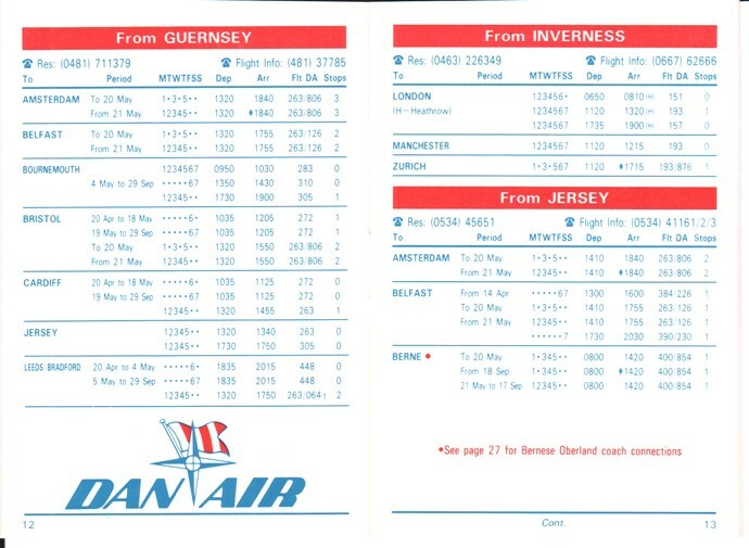 Dan-Air timetable 1985/05/31 (UK)