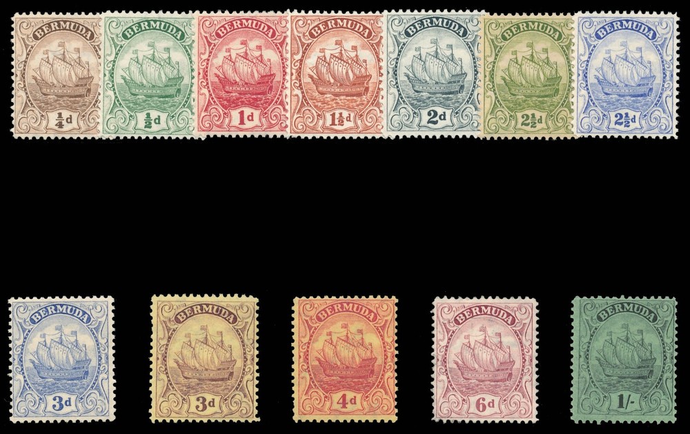Bermuda 1922 'Caravel' set Wmk Multi Script CA compete MLH. SG 77-87. Sc 81-93.