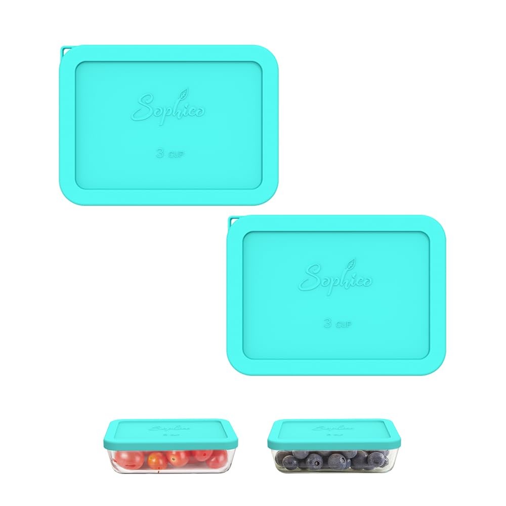 Sophico 3 Cup Rectangle Silicone Storage Cover Lids Replacement MINT - 2 PACK