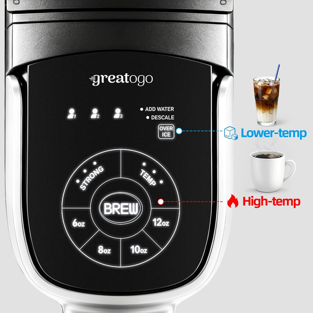 Compact Single Serve Coffee Maker for K Cups & Grounds, Fast Brew 6-12 Oz