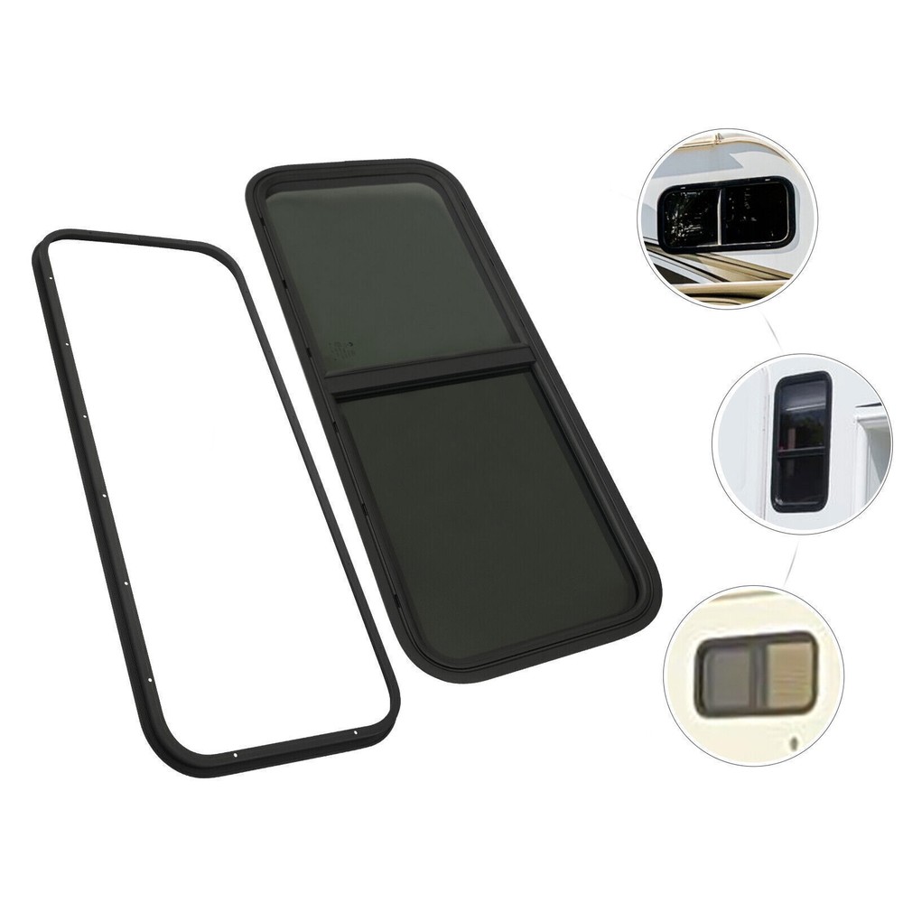 RV Window Tempered Black Glass Horizontal Rectangular Sliding Windows 43"x23"