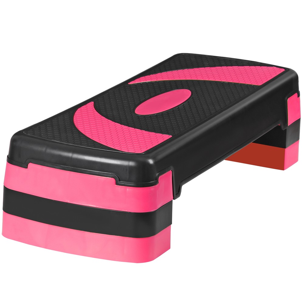 30" Aerobic Step Platform Workout Exercise Stepper w/Risers Adjust 4"-6"-8" Pink