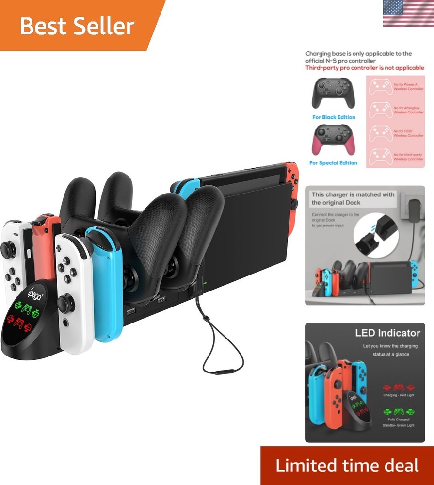 Safe & Compact Charging Dock for Switch Pro Controllers - 6-in-1 with Smart Chip