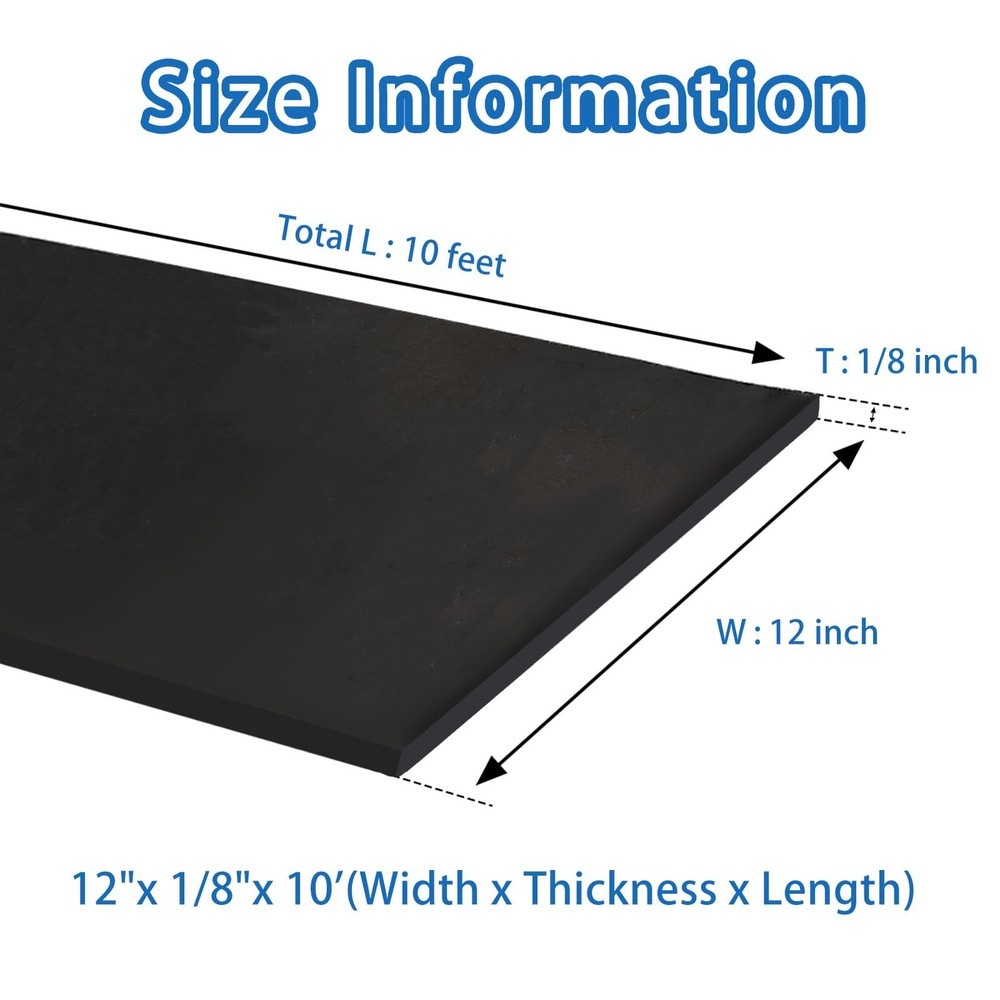 Black Solid Rubber Strip, 1/8 (.125)" Thick X 12" Wide X 10'Long, Solid Flat ...