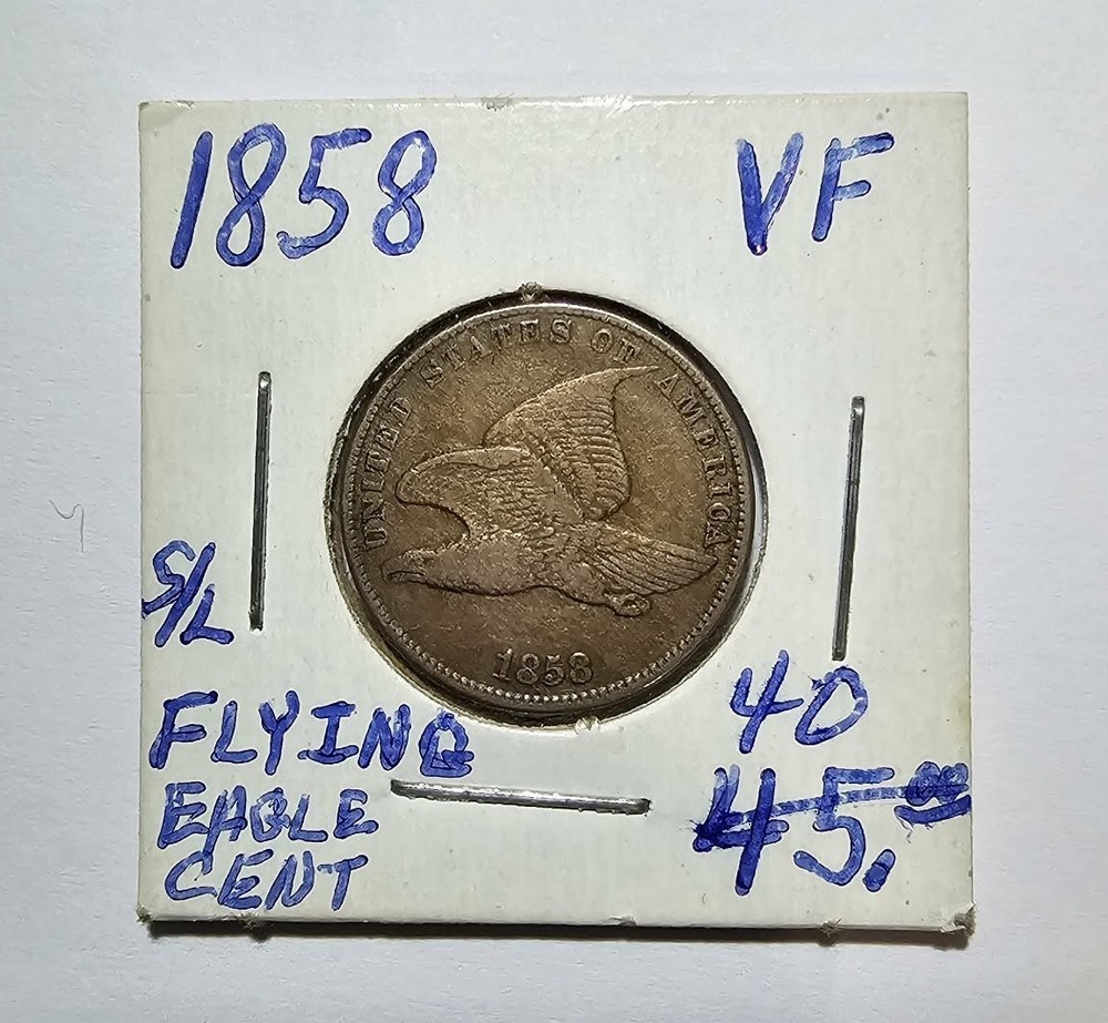 1858 flying eagle cent small letters VF