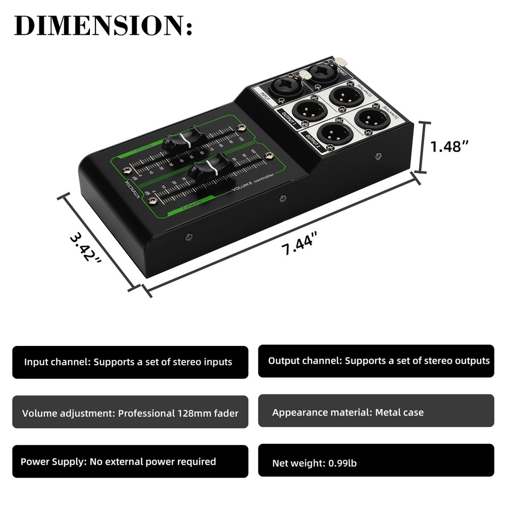 Passive Monitor Volume Controller, XLR 2 Input 2 Output Stereo Studio Control...