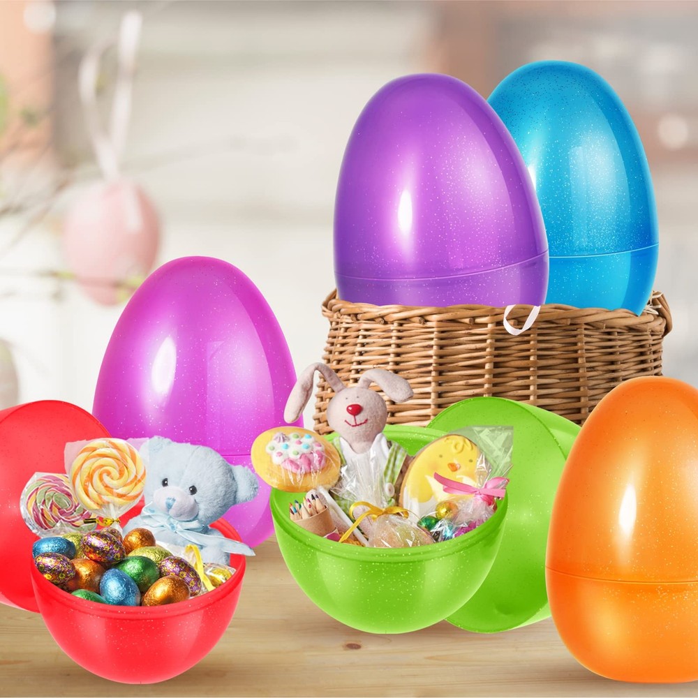 Shemira 8 PCS 10" Jumbo Easter Eggs, Large Plastic Eggs, Fillable Eggs for Eg...