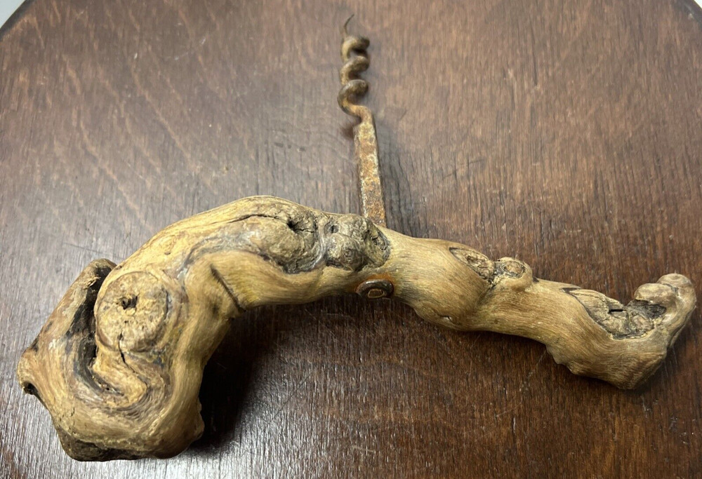 Mayflower Grapevine Wine Corkscrew Primitive Driftwood Handle Rusted Metal
