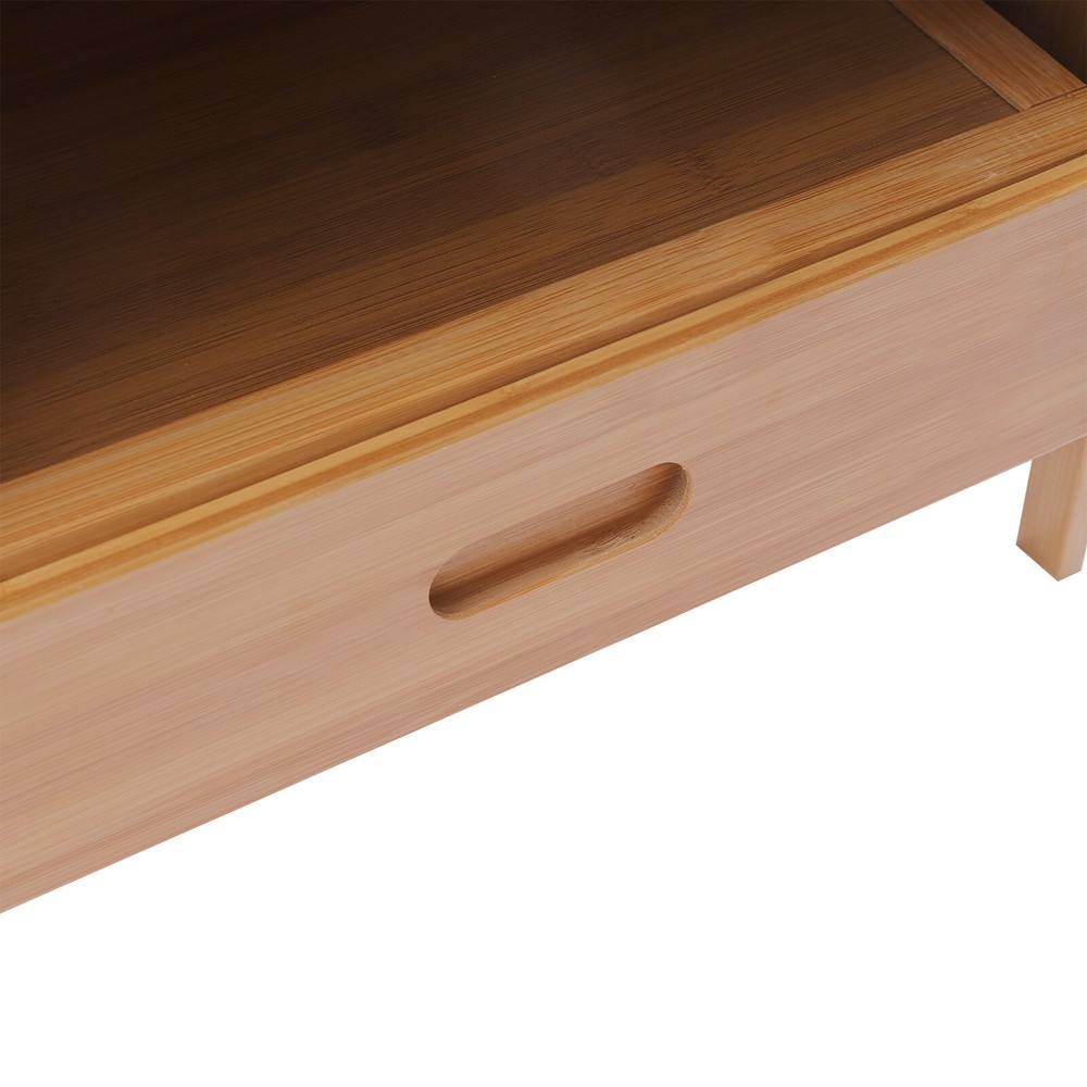 Bedroom Storage Organizer Side Table Bamboo Bedside Nightstand End Table+Drawer