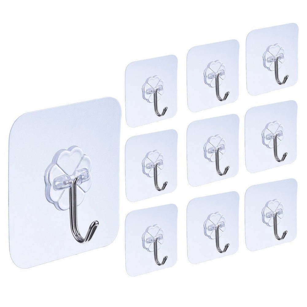 10PC Strong Transparent Self-adhesive Wall Hooks Hanger Kitchen Bathroom